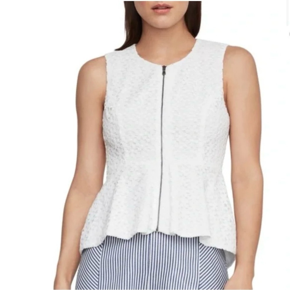 BCBGMAXAZRIA Floral Lace Zip-Front Peplum Top size S